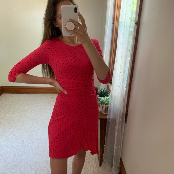 fitted lace wedding dress Zara TRF Red Short Cap Sleeve V Neck Mini Back Zipper Casual Shift Dress Sz  L main image 1